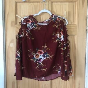 NWT Loverice Lace Up Cold Shoulder Floral Long Sleeve Blouse - Women's Sz M